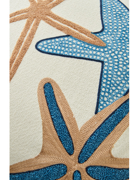 Coussin bord de mer Étoiles de mer Carré 45x45 Coton Blanc Bleu Beige Astrelia 