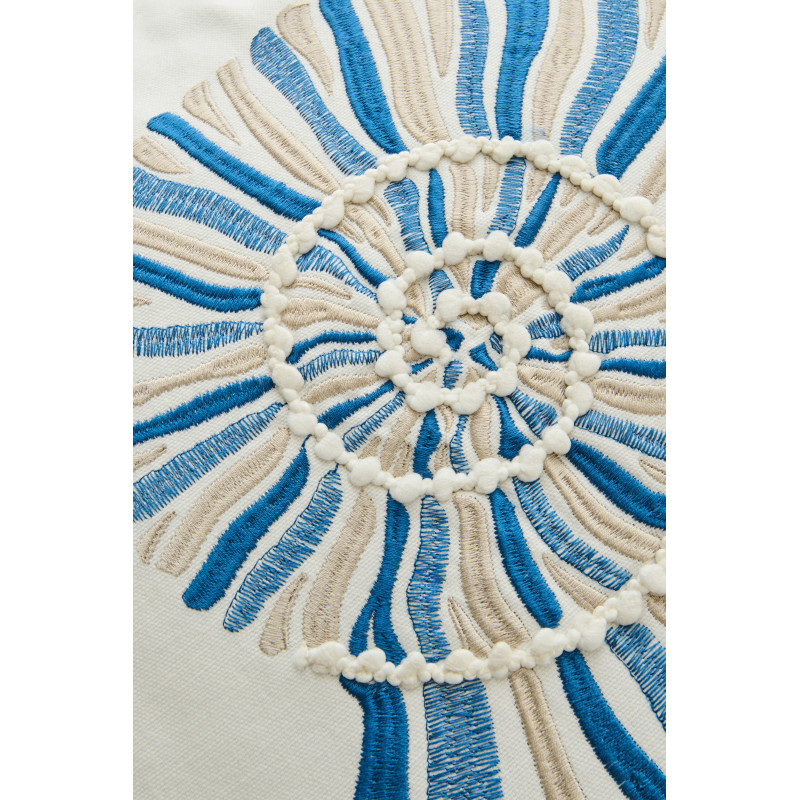 Coussin bord de mer Coquillage Carré 45x45 Coton Blanc Bleu Calymerata 