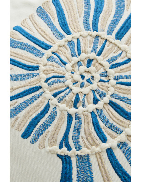Coussin bord de mer Coquillage Carré 45x45 Coton Blanc Bleu Calymerata 