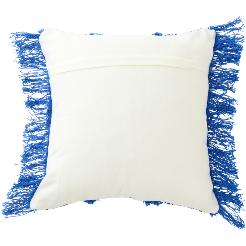 Coussin bohème chic Carré 45x45 Coton Bleu Blanc Avec franges Motif oriental Azulina 