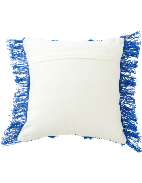 Coussin bohème chic Carré 45x45 Coton Bleu Blanc Avec franges Motif oriental Azulina 