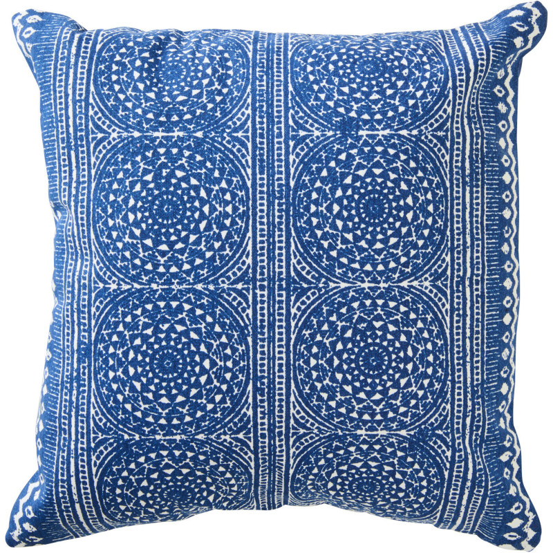 Coussin bohème chic Carré 45 x45 Coton Bleu Blanc Motif mosaïque Azulio 