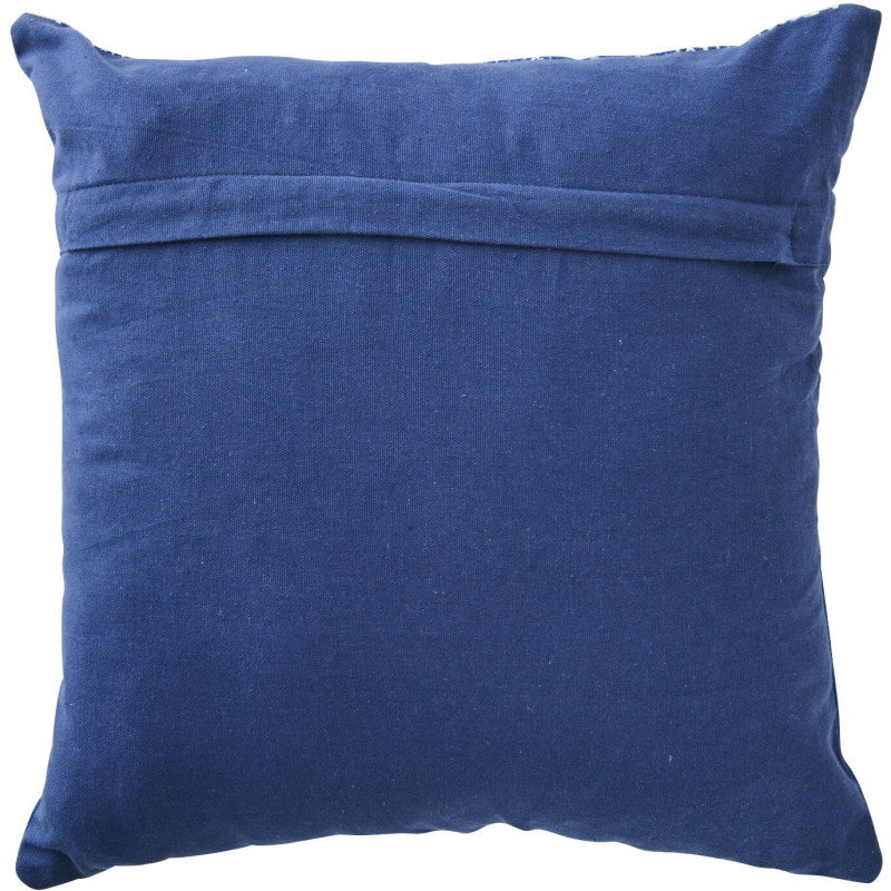 Coussin bohème chic Carré 45 x45 Coton Bleu Blanc Motif mosaïque Azulio 