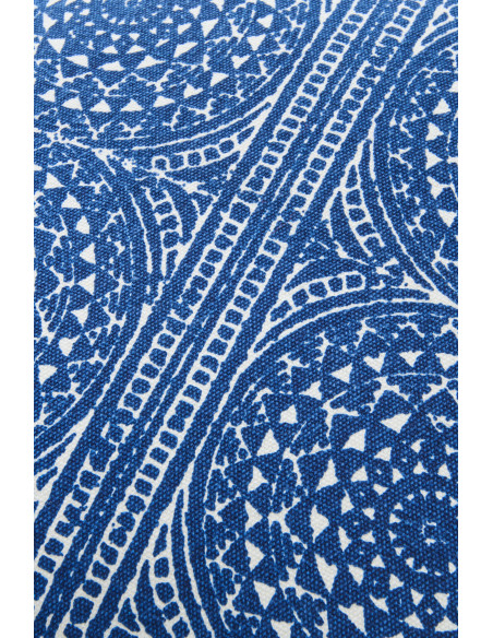 Coussin bohème chic Carré 45 x45 Coton Bleu Blanc Motif mosaïque Azulio 