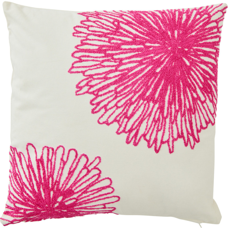 Coussin bohème Carré 45x45 Coton Blanc Rose fuchsia Motif fleurs Naturylaë 