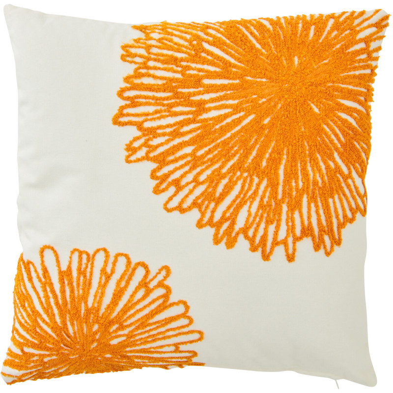 Coussin bohème Carré 45x45 Coton Blanc Orange foncé Motif fleurs Naturylaë 