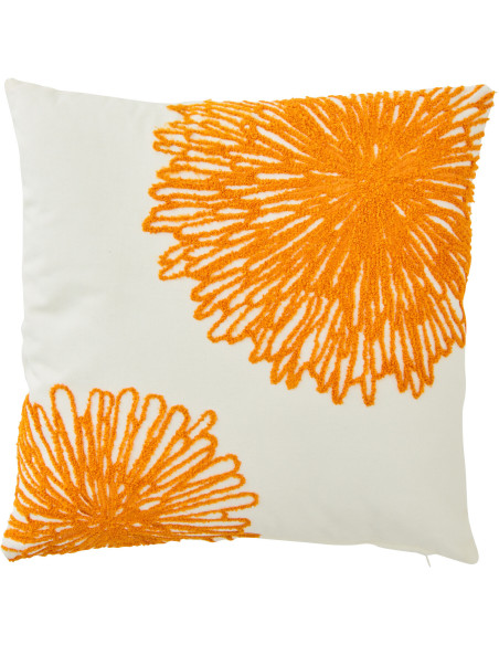Coussin bohème Carré 45x45 Coton Blanc Orange foncé Motif fleurs Naturylaë 