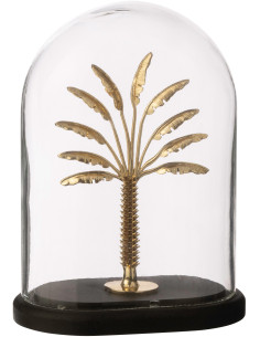 Cloche déco exotique chic Palmier H 22 cm Verre Transparent Résine Doré Evasa 