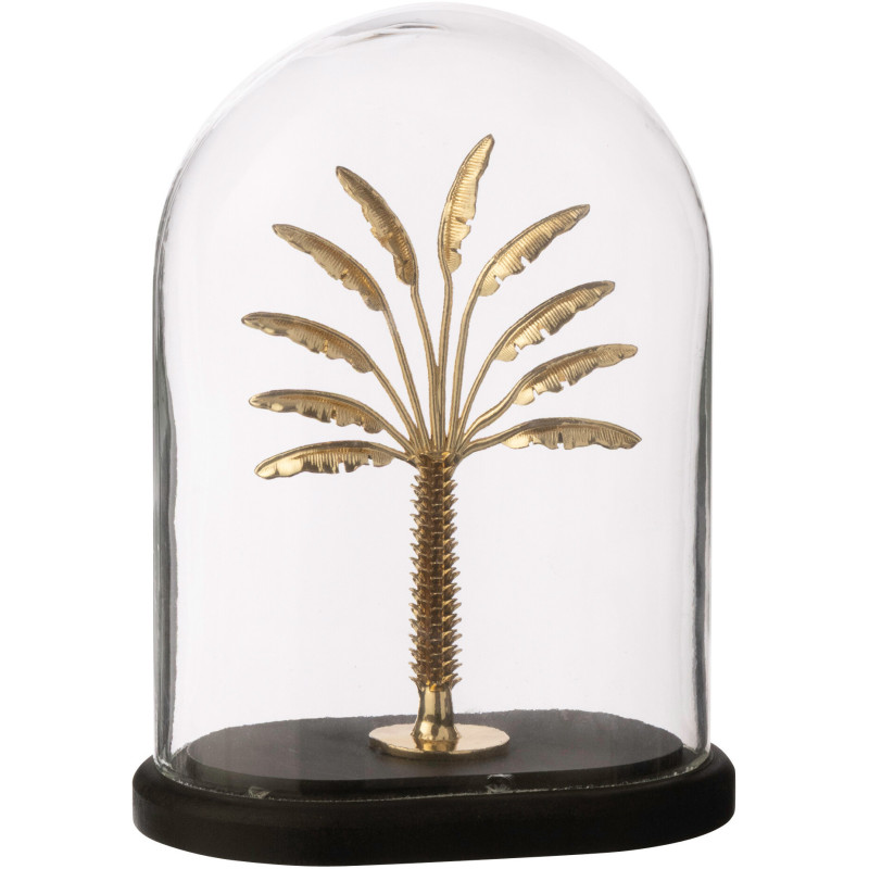 Cloche déco exotique chic Palmier H 22 cm Verre Transparent Résine Doré Evasa 