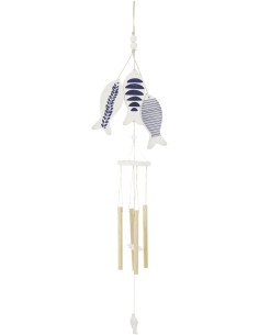 Carillon déco bord de mer Poissons Bois MDF Blanc Bleu Aoshira 