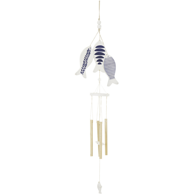Carillon déco bord de mer Poissons Bois MDF Blanc Bleu Aoshira 