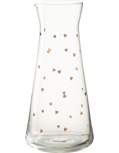 Carafe romantique chic 1 Litre Verre Transparent Motif coeurs Doré Amorissia 