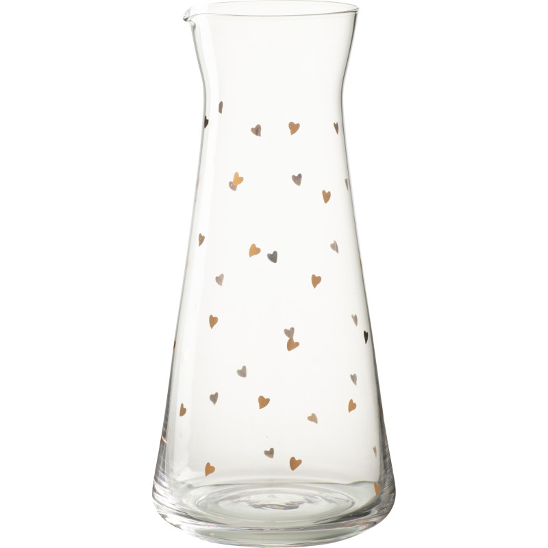 Carafe romantique chic 1 Litre Verre Transparent Motif coeurs Doré Amorissia 