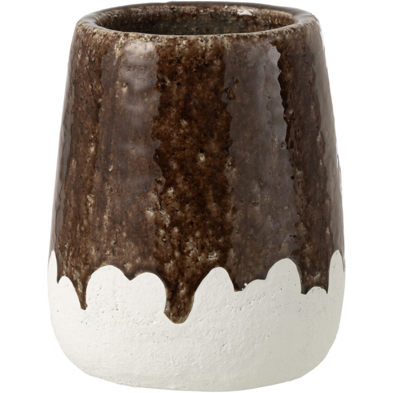 Cache-pot rustique haut chic bicolore Cylindrique D 19 cm Argile Marron foncé Blanc Campaleo 
