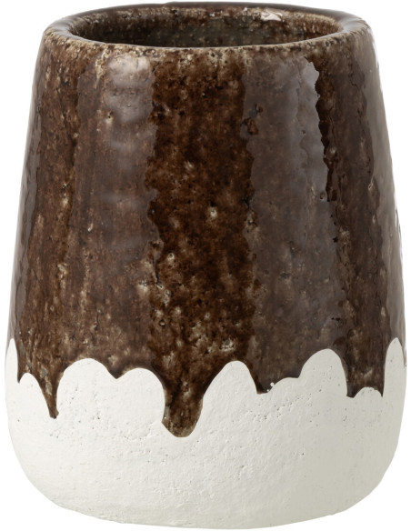 Cache-pot rustique haut chic bicolore Cylindrique D 19 cm Argile Marron foncé Blanc Campaleo 