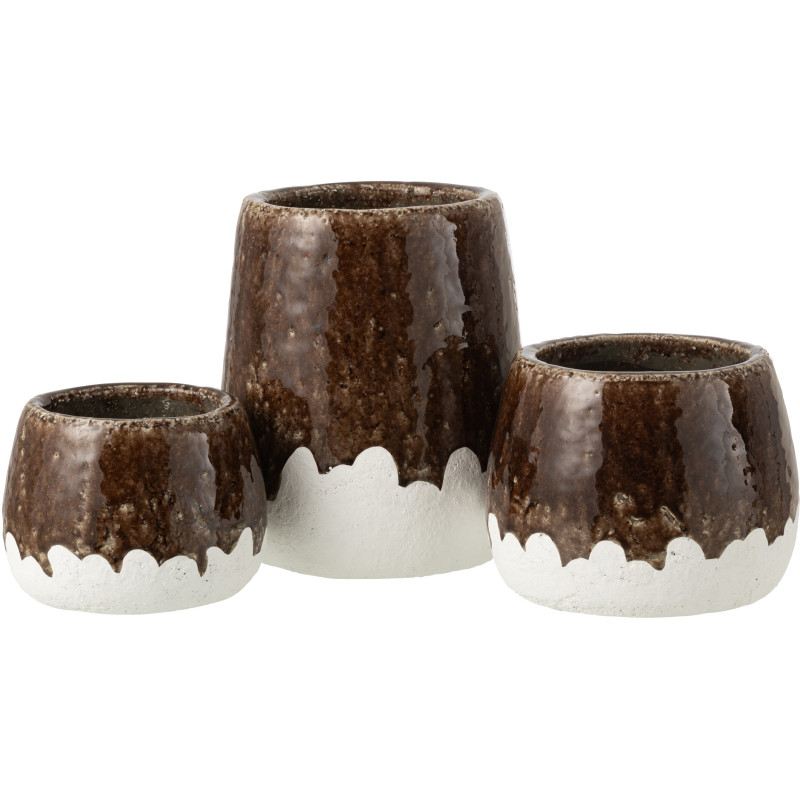 Cache-pot rustique haut chic bicolore Cylindrique D 19 cm Argile Marron foncé Blanc Campaleo 