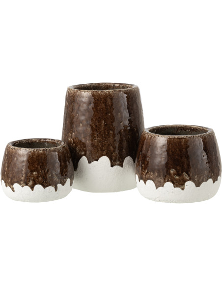Cache-pot rustique haut chic bicolore Cylindrique D 19 cm Argile Marron foncé Blanc Campaleo 