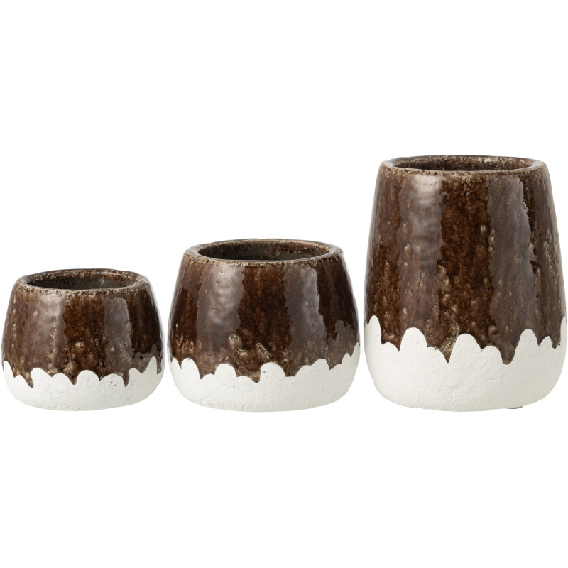 Cache-pot rustique haut chic bicolore Cylindrique D 19 cm Argile Marron foncé Blanc Campaleo 