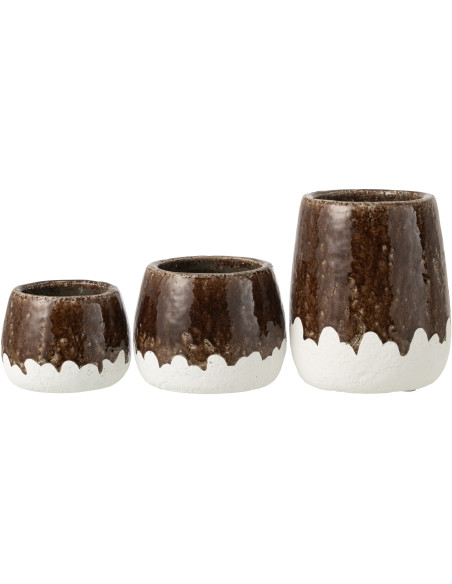 Cache-pot rustique haut chic bicolore Cylindrique D 19 cm Argile Marron foncé Blanc Campaleo 