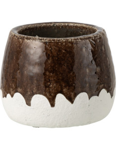 Cache-pot rustique chic bicolore Rond D 19 cm Argile Marron foncé Blanc Campaleo 
