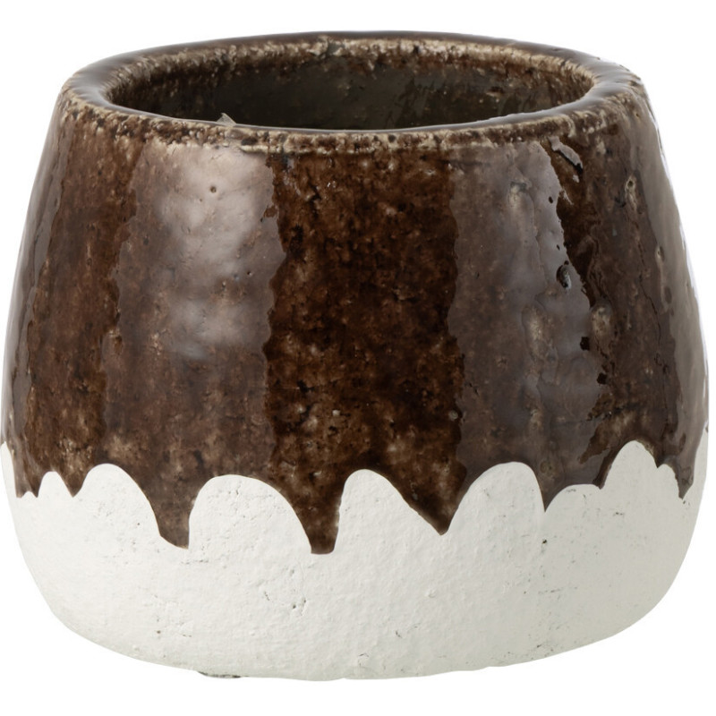 Cache-pot rustique chic bicolore Rond D 19 cm Argile Marron foncé Blanc Campaleo 