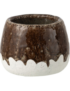 Cache-pot rustique chic bicolore Rond D 16 cm Argile Marron foncé Blanc Campaleo 