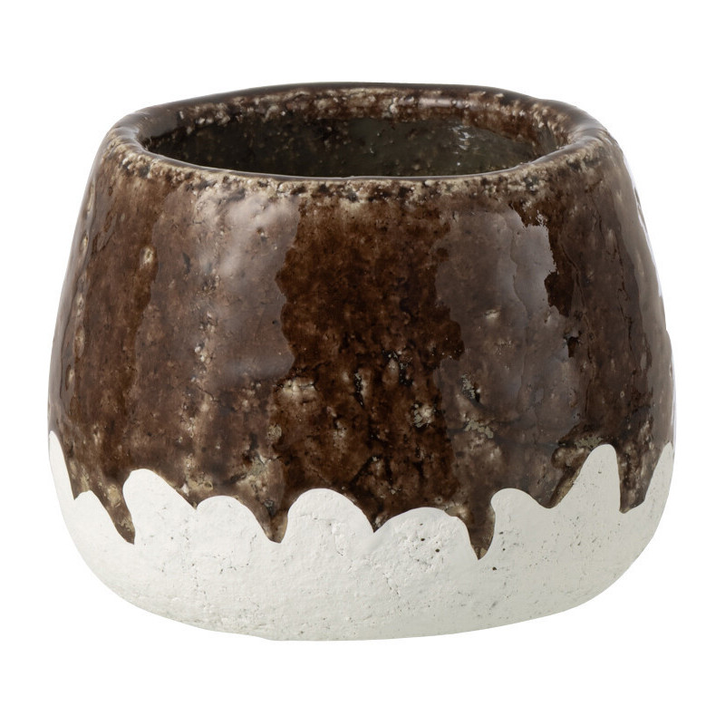 Cache-pot rustique chic bicolore Rond D 16 cm Argile Marron foncé Blanc Campaleo 