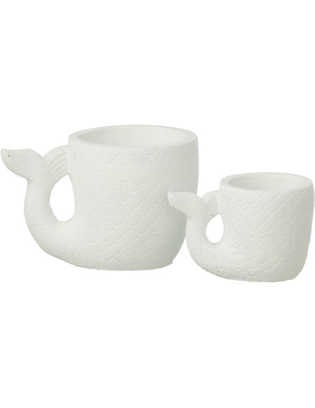Cache-pot original Queue de sirène Rond D 16 cm Ciment Blanc Arielle 
