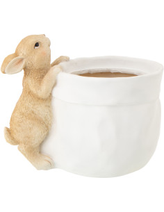 Cache-pot original Lapin Rond 23 cm Poudre de chaux Blanc Beige Rabbinot 