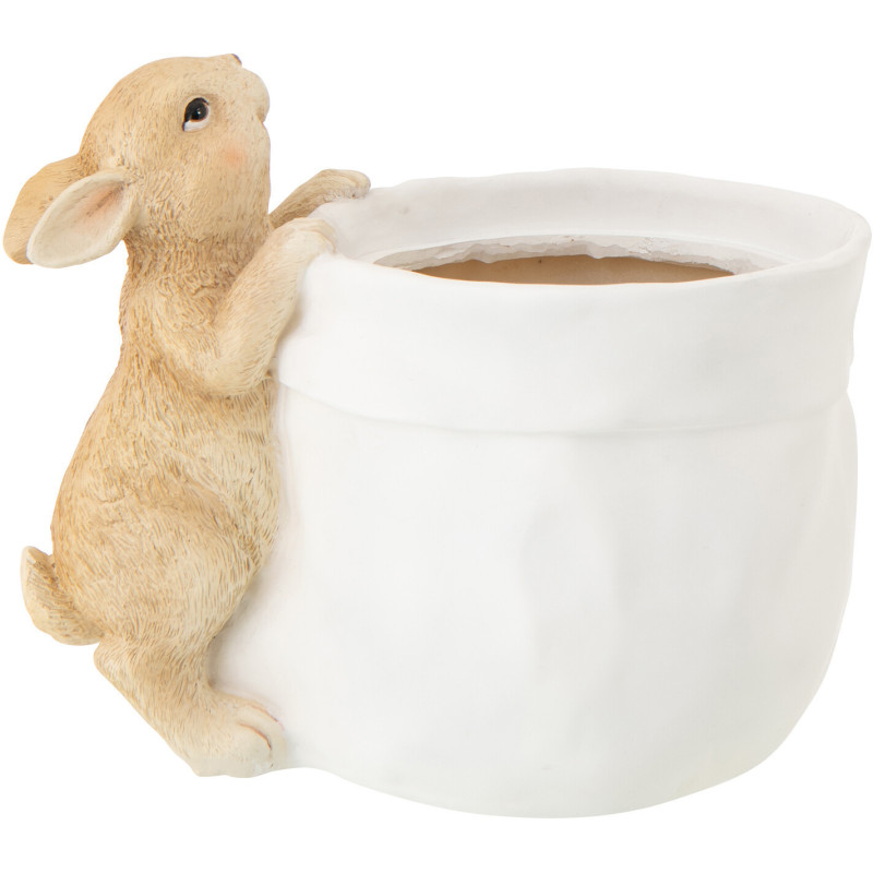 Cache-pot original Lapin Rond 23 cm Poudre de chaux Blanc Beige Rabbinot 