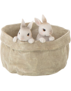 Cache-pot original 2 Lapins Rond 19 cm Poudre de chaux Blanc Beige Rabbinot 