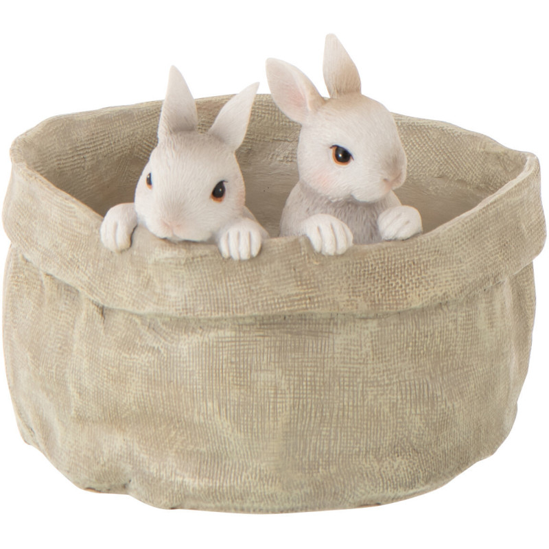 Cache-pot original 2 Lapins Rond 19 cm Poudre de chaux Blanc Beige Rabbinot 