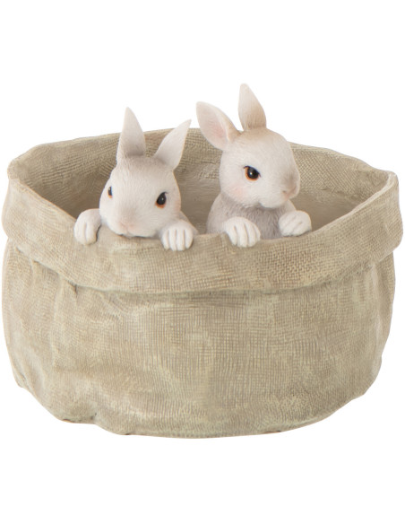 Cache-pot original 2 Lapins Rond 19 cm Poudre de chaux Blanc Beige Rabbinot 