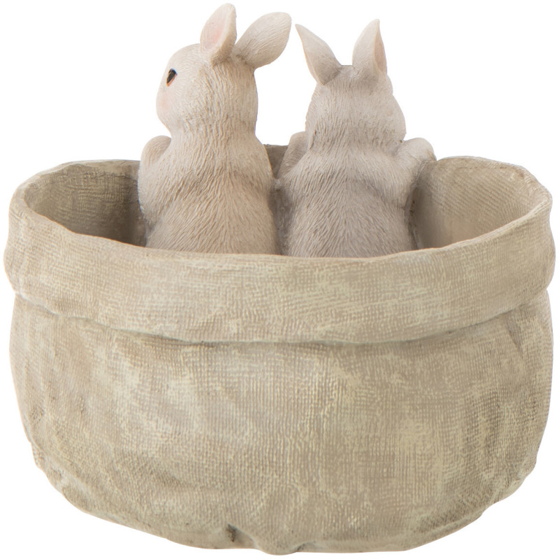 Cache-pot original 2 Lapins Rond 19 cm Poudre de chaux Blanc Beige Rabbinot 