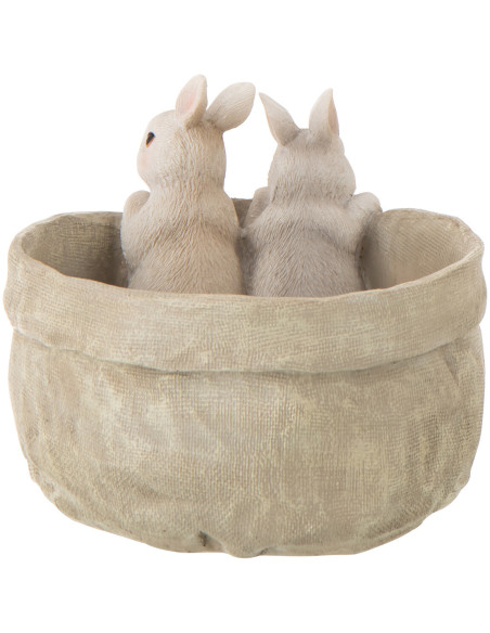 Cache-pot original 2 Lapins Rond 19 cm Poudre de chaux Blanc Beige Rabbinot 