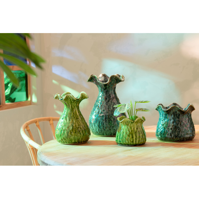 Cache-pot irrégulier design rustique chic D 20 cm Argile Bleu Ronny 