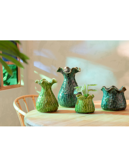 Cache-pot irrégulier design rustique chic D 15 cm Argile Vert Ronny 