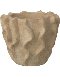 Cache-pot extérieur organique Rond D 17 cm Ciment Beige Motif vague Wavoni 
