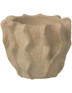 Cache-pot extérieur organique Rond D 13 cm Ciment Beige Motif vague Wavoni 