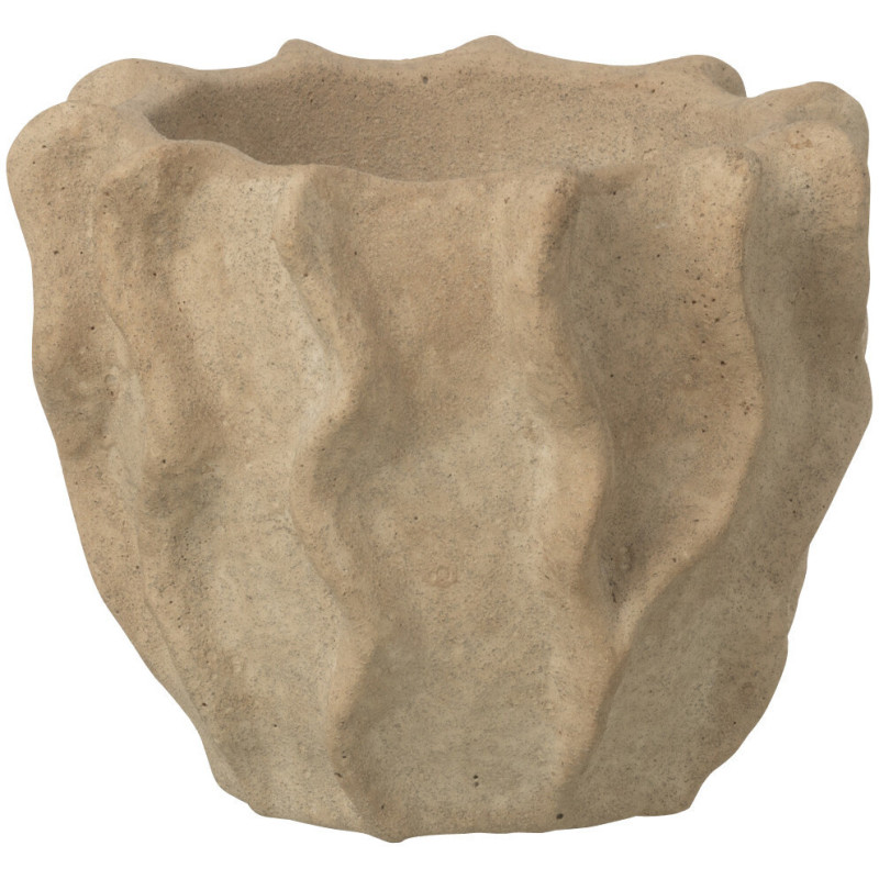 Cache-pot extérieur organique Rond D 13 cm Ciment Beige Motif vague Wavoni 