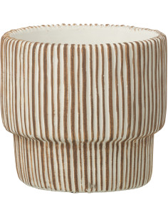Cache-pot extérieur ethnique chic Rond D 17 cm Ciment Marron Blanc Motif lignes Cannelia 
