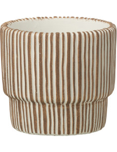 Cache-pot extérieur ethnique chic Rond D 14 cm Ciment Marron Blanc Motif lignes Cannelia 