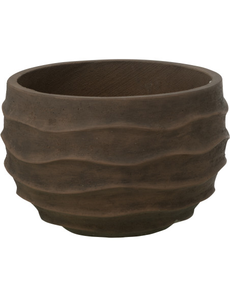 Cache-pot extérieur design Vagues Rond D 38 cm Ciment Fibre Marron Stratona 
