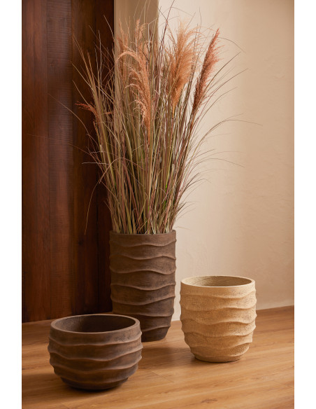 Cache-pot extérieur design Vagues Rond D 38 cm Ciment Fibre Marron Stratona 