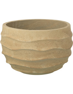 Cache-pot extérieur design Vagues Rond D 38 cm Ciment Fibre Beige Stratona 