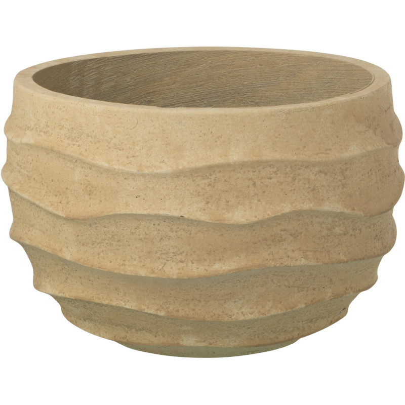 Cache-pot extérieur design Vagues Rond D 38 cm Ciment Fibre Beige Stratona 
