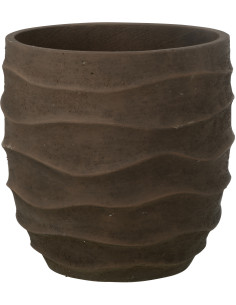 Cache-pot extérieur design Vagues Rond D 24 cm Ciment Fibre Marron Stratona 