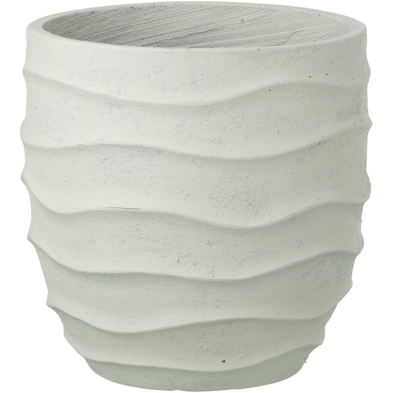 Cache-pot extérieur design Vagues Rond D 24 cm Ciment Fibre Blanc Stratona 