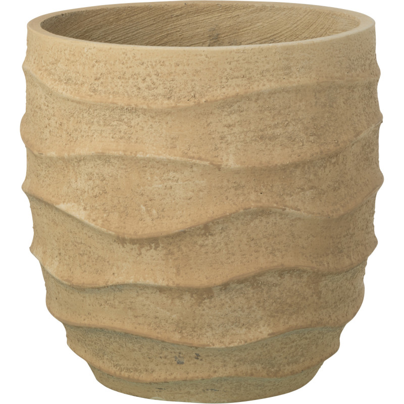 Cache-pot extérieur design Vagues Rond D 24 cm Ciment Fibre Beige Stratona 