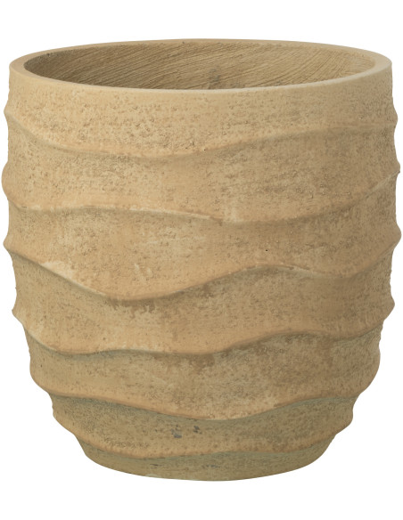 Cache-pot extérieur design Vagues Rond D 24 cm Ciment Fibre Beige Stratona 